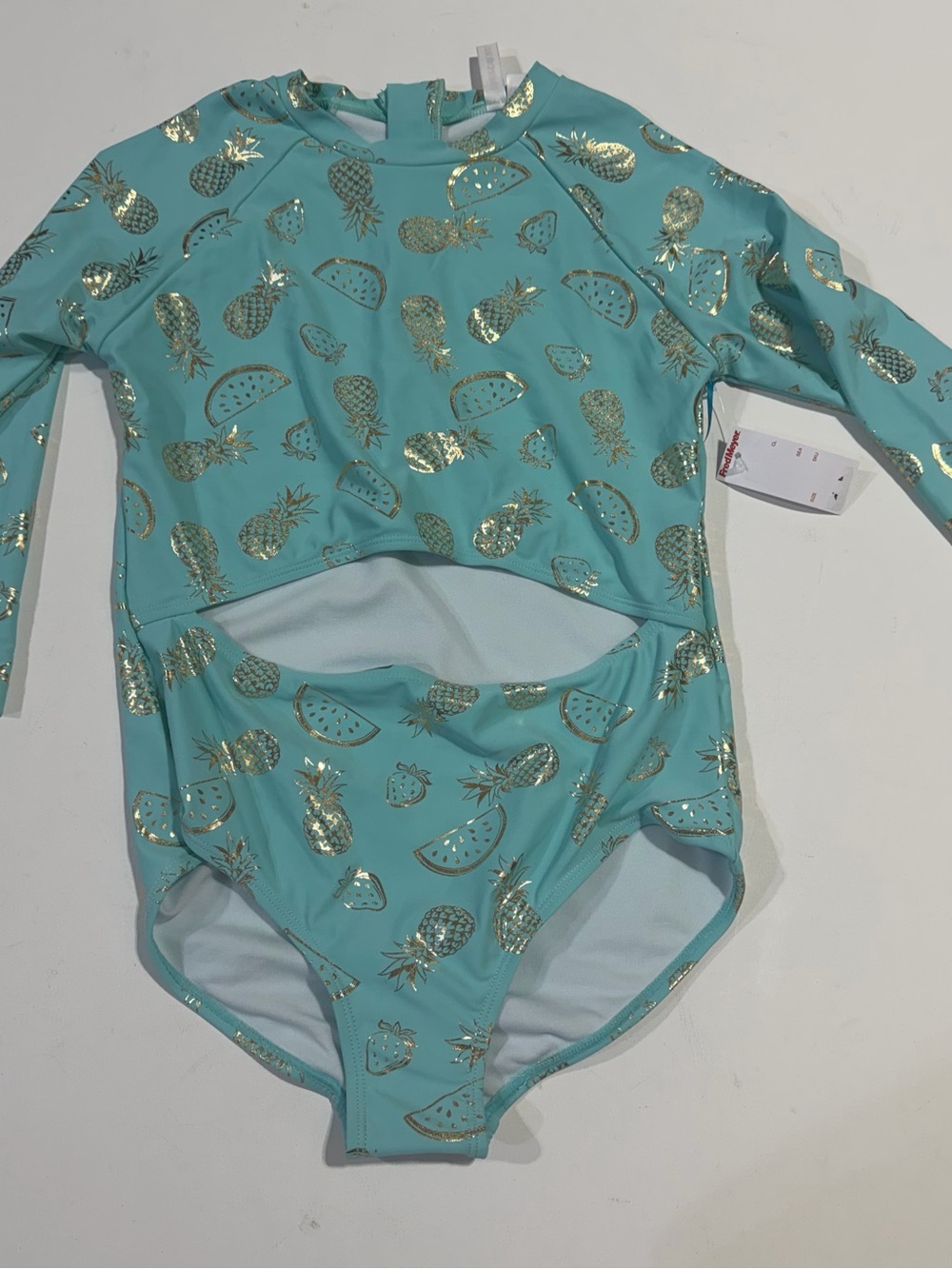 Limited Too Aqua Swim One-Piece with Metallic Gold Print